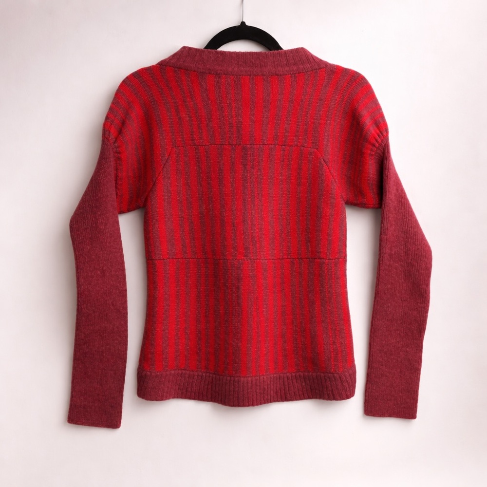 Marc Jacobs Red Striped Cardigan Lambswool Fitted Scandi Chic Button Front M - Picture 3 of 9